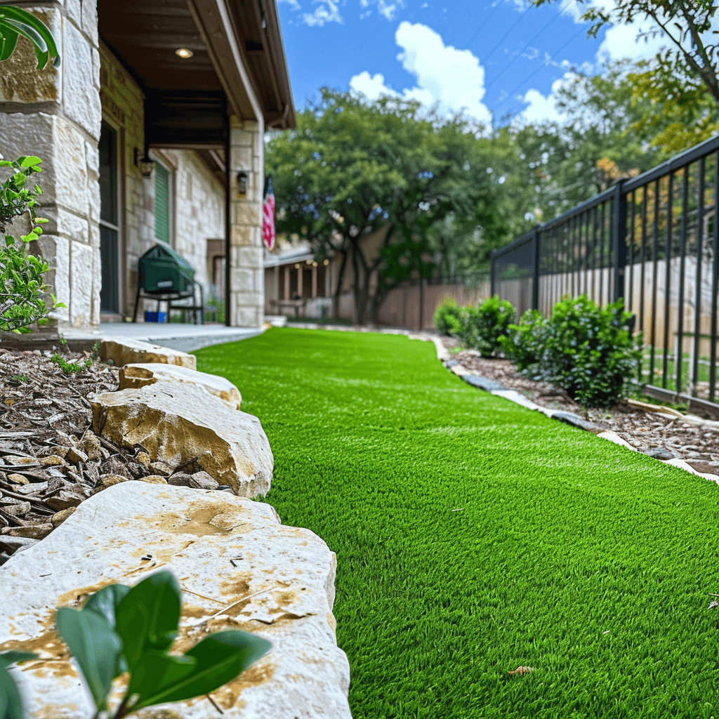 Technician grooming artificial turf