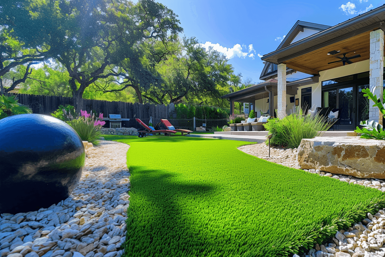 Freshly cleaned artificial turf lawn in Austin